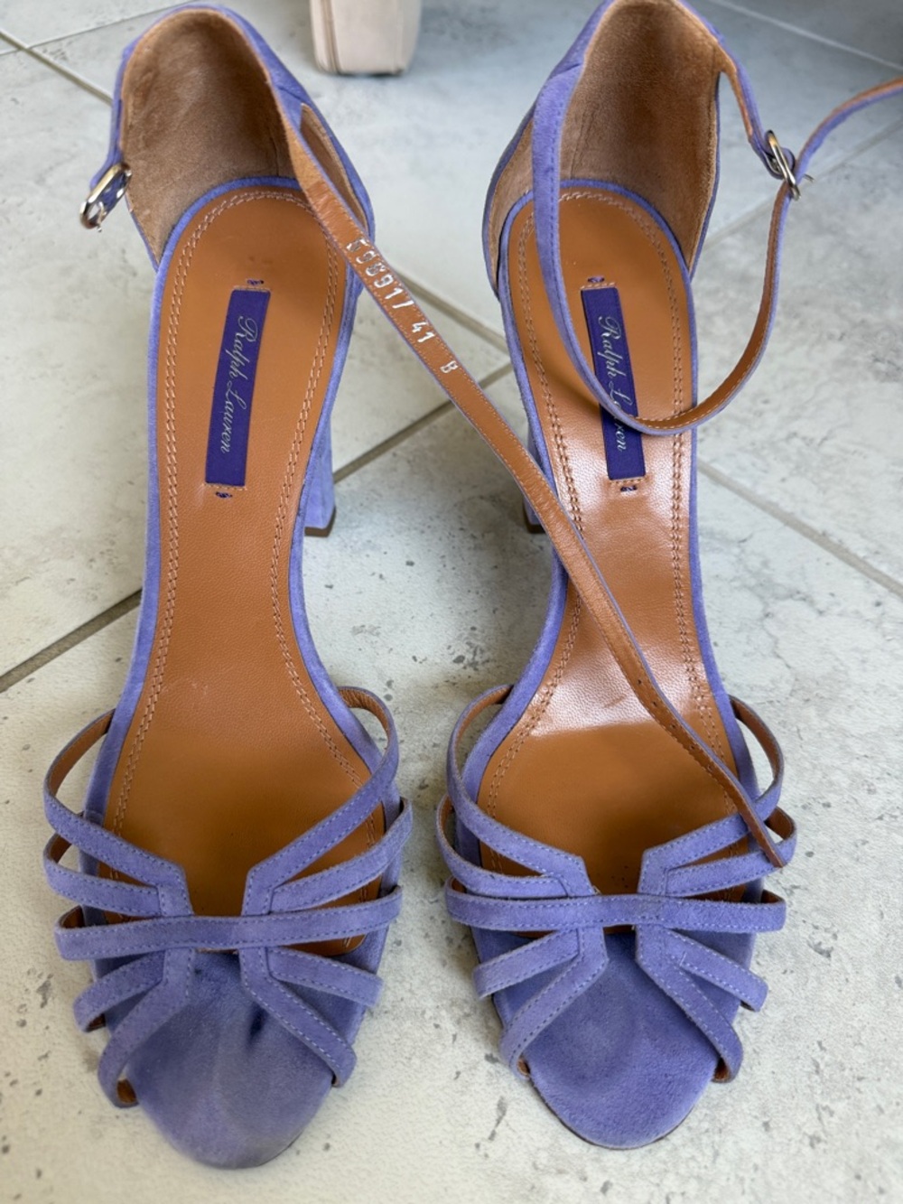 Ralph Lauren Purple Label Lavender Suede Strappy Peep-Toe Heels